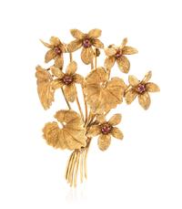 An 18 Karat Yellow Gold and Ruby Flower Brooch, Tiffany & Co., 9.00 dwts.