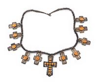 Navajo Spiny Oyster and Silver Cross Necklace
