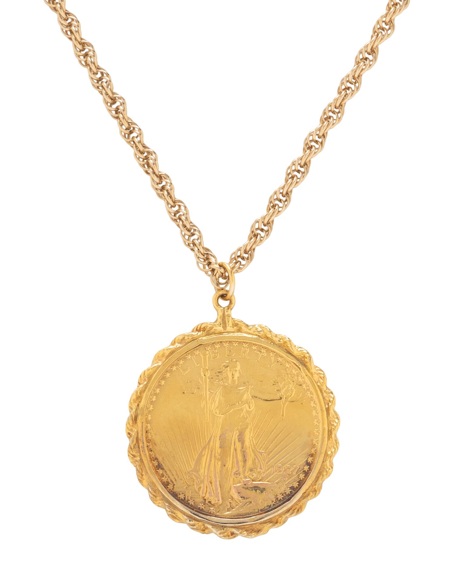 YELLOW GOLD LIBERTY COIN PENDANT NECKLACE