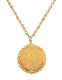 YELLOW GOLD LIBERTY COIN PENDANT NECKLACE