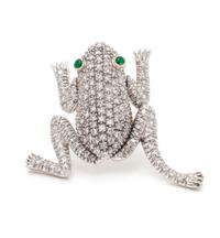 An 18 Karat Bicolor Gold, Diamond and Emerald Articulated Frog Brooch, 7.95 dwts.