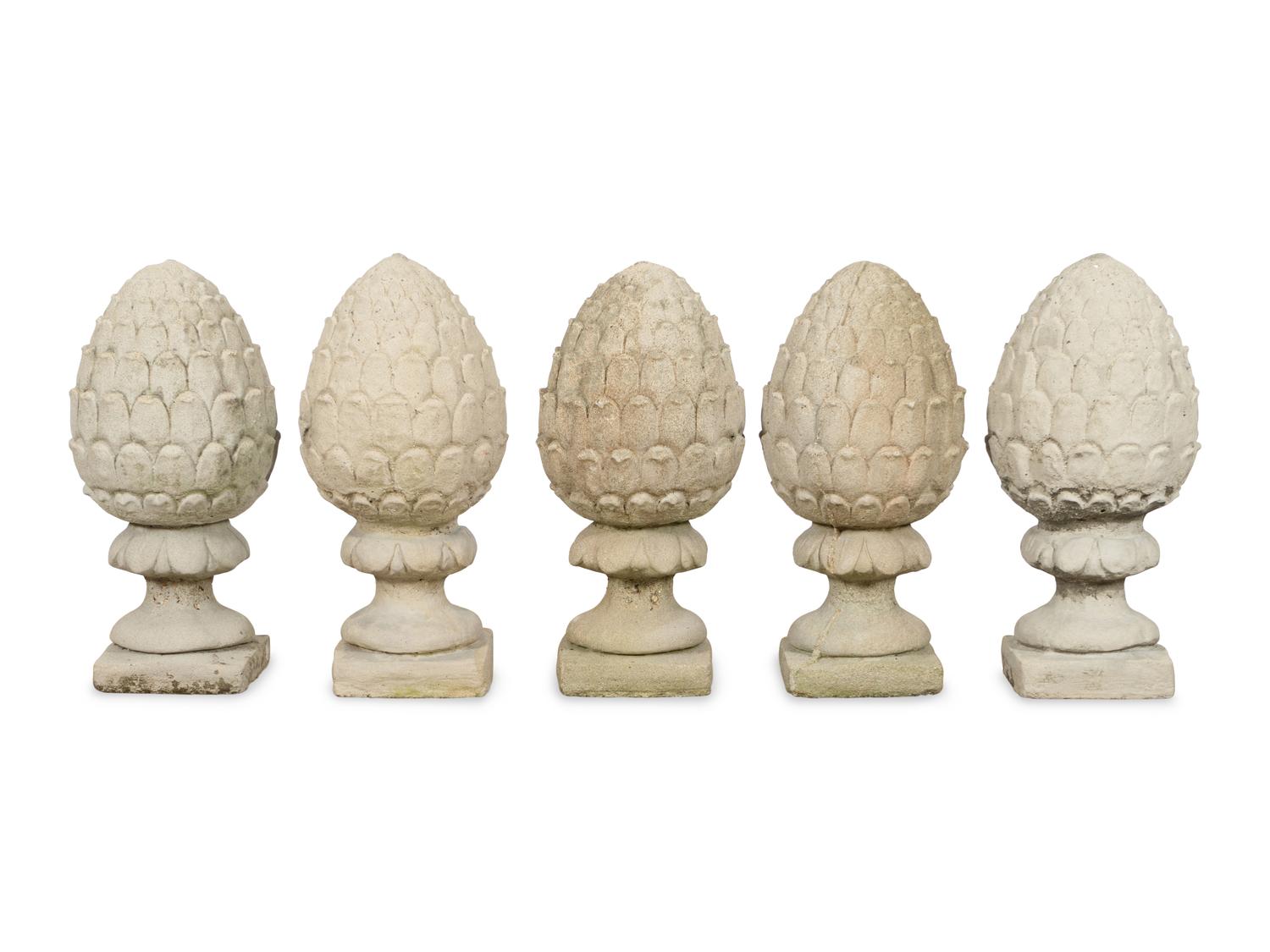 A Set of Five Cast Stone Garden Finials