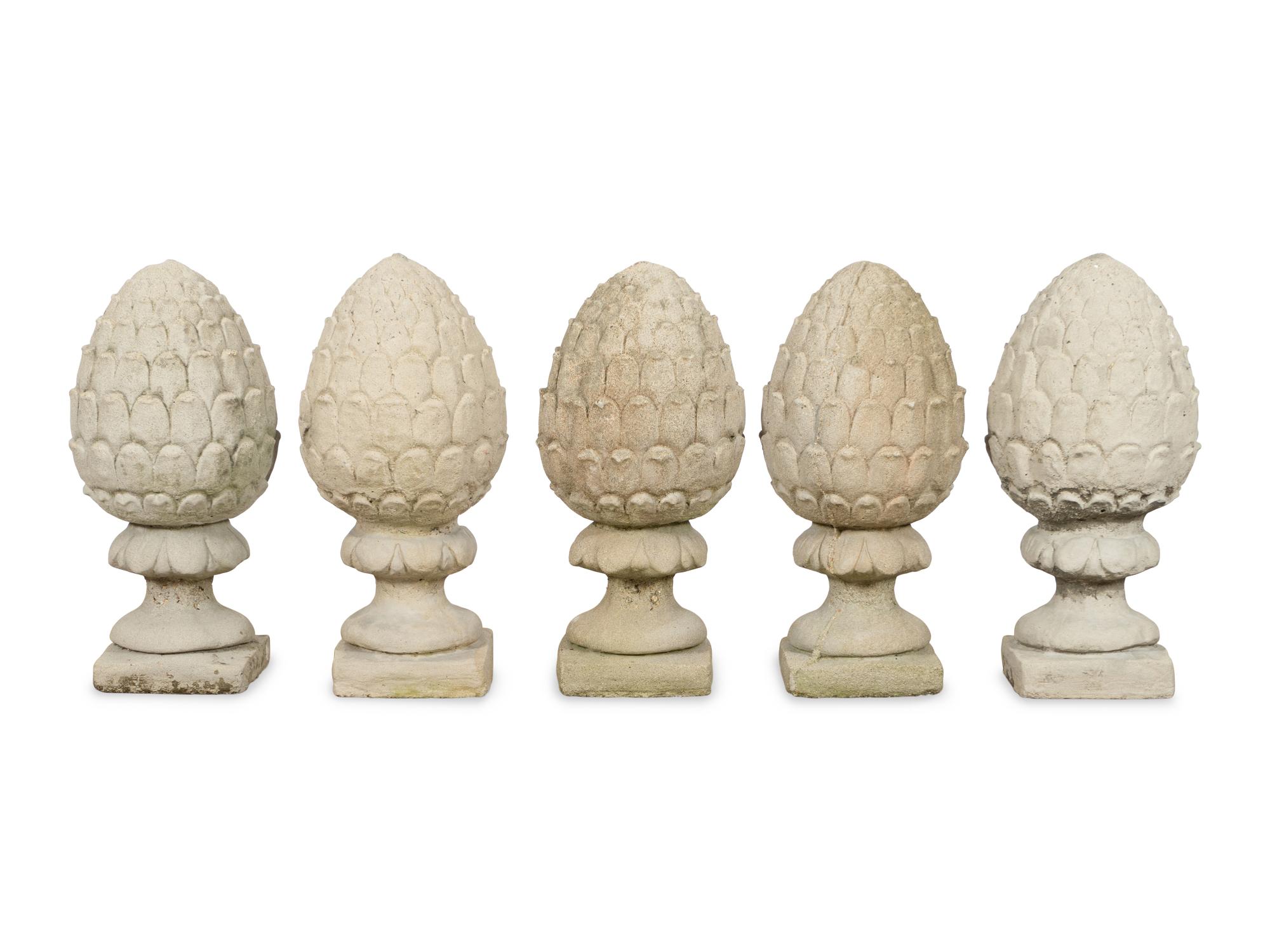 A Set of Five Cast Stone Garden Finials