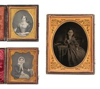 [EARLY PHOTOGRAPHY]. 19 cased images of females with props and/or noteworthy accessories.
