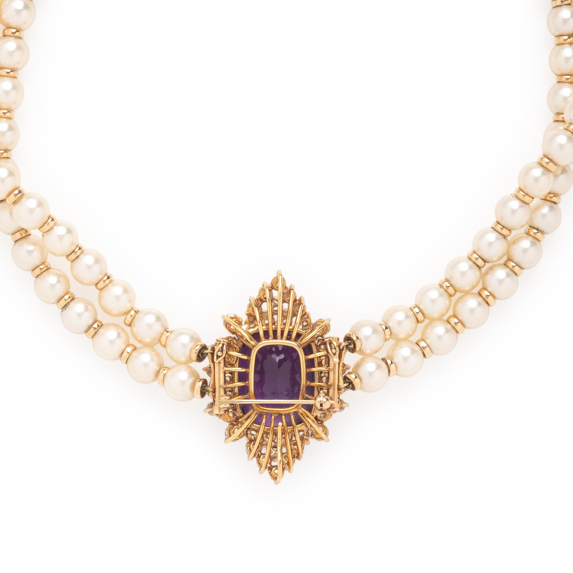 Amethyst, Diamond, and Cultured Pearl Convertible Choker Necklace