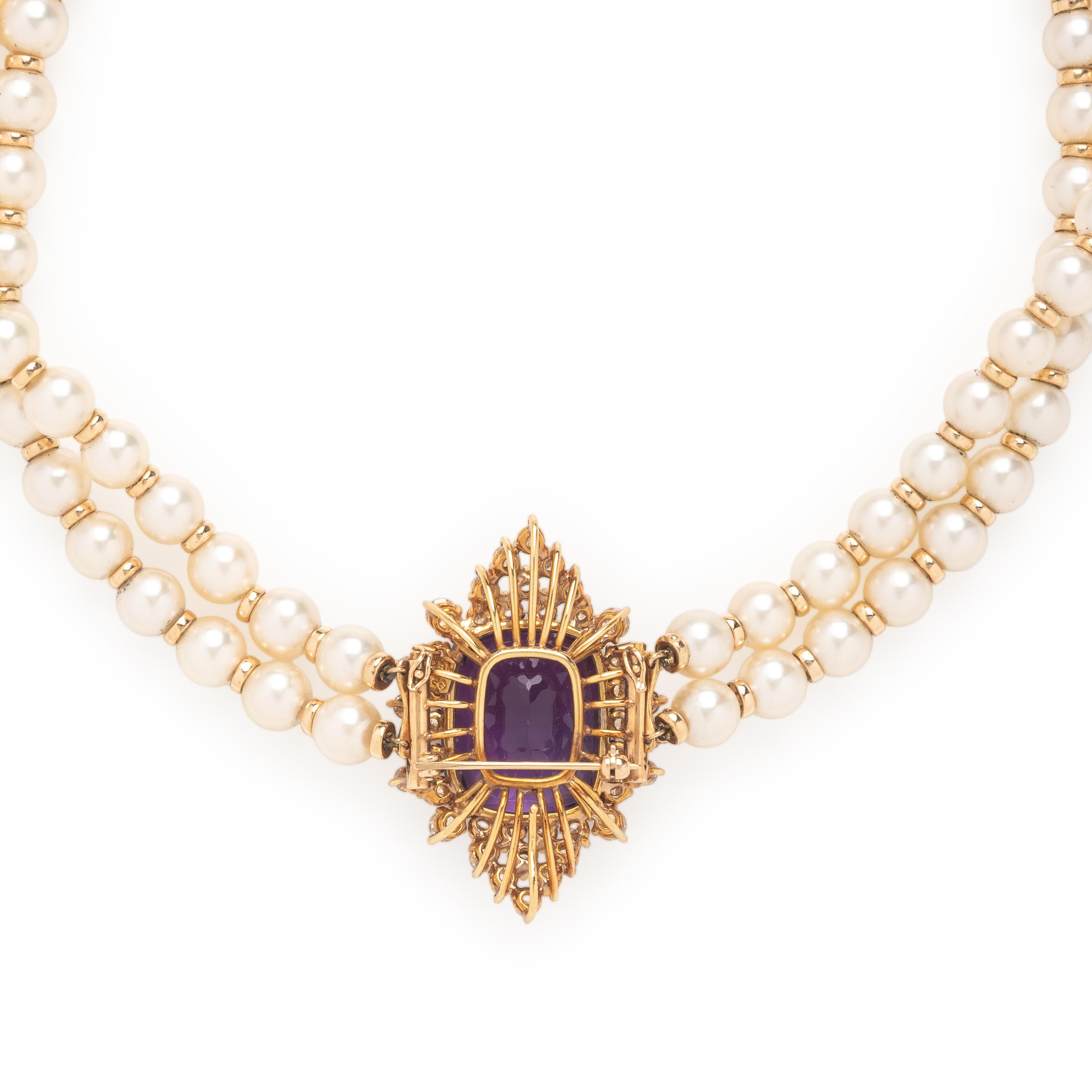 Amethyst, Diamond, and Cultured Pearl Convertible Choker Necklace