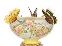 A Jerome Massier for Vallauris Majolica Roses and Butterfly Jardiniere on a Flamingo Pestal