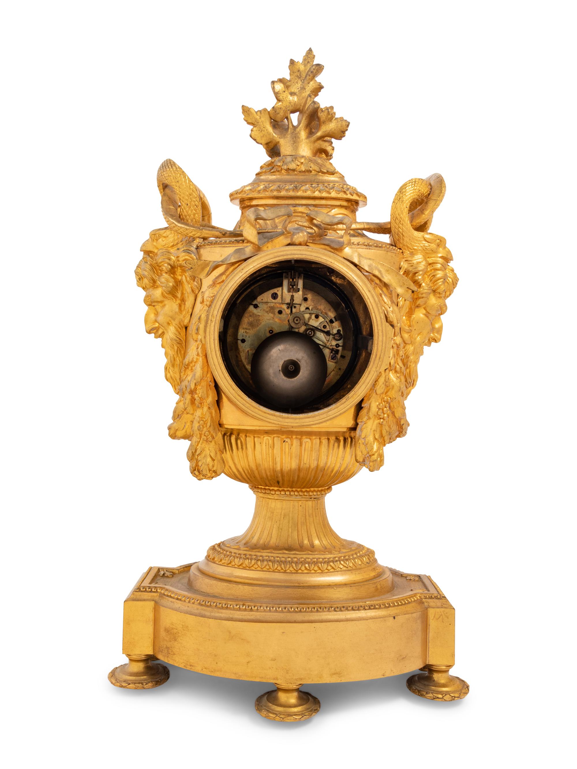 A Louis XVI Style Gilt Bronze Mantel Clock