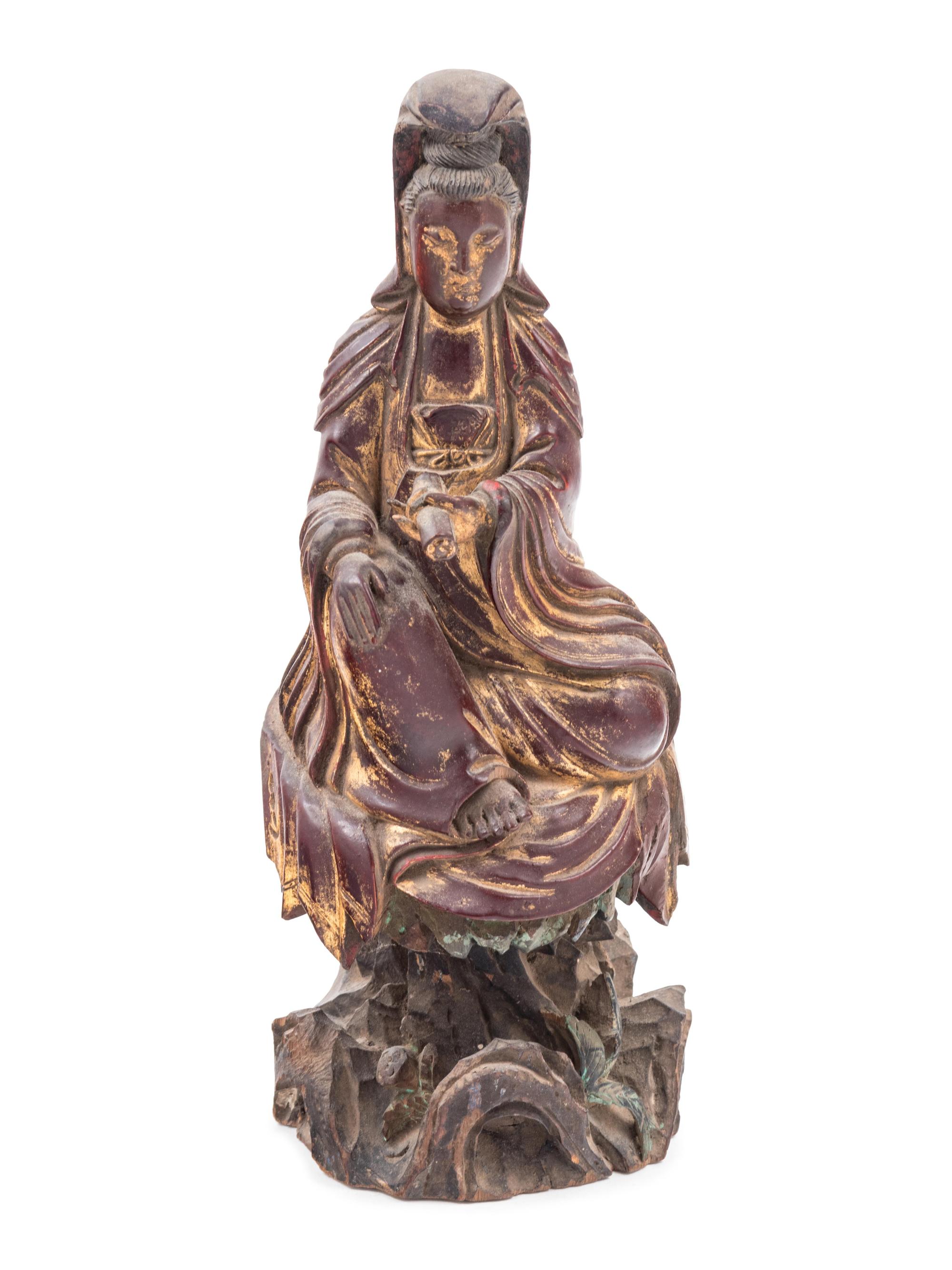 A Chinese Gilt Decorated Wood Guanyin