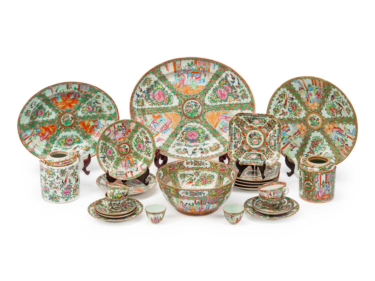 A Rose Medallion Porcelain Partial Dinner Service