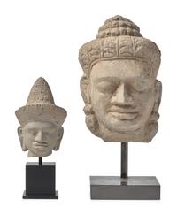 Two Khmer Style Stone Heads of Male Deities