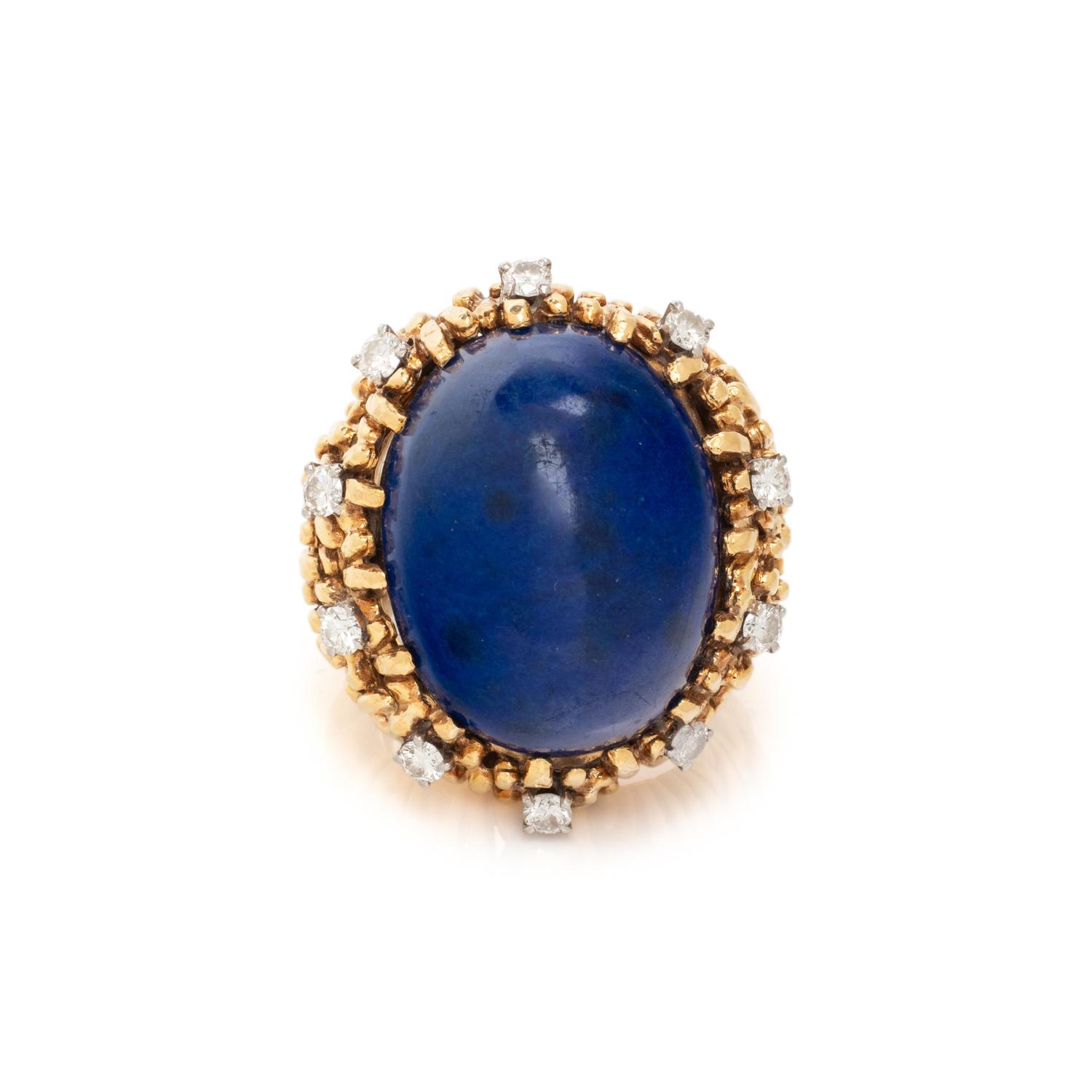 DAVID WEBB, YELLOW GOLD, LAPIS LAZULI AND DIAMOND RING