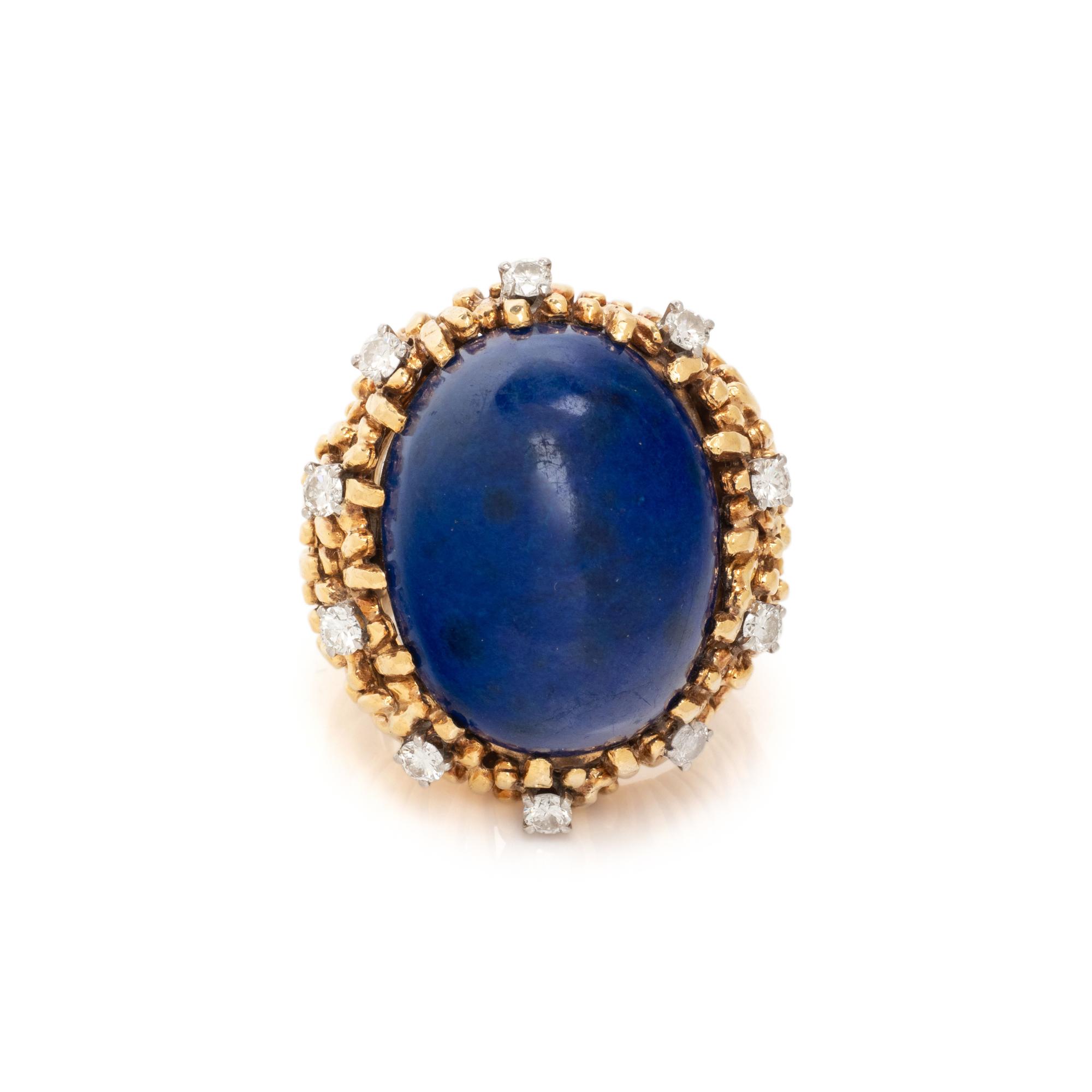 DAVID WEBB, YELLOW GOLD, LAPIS LAZULI AND DIAMOND RING