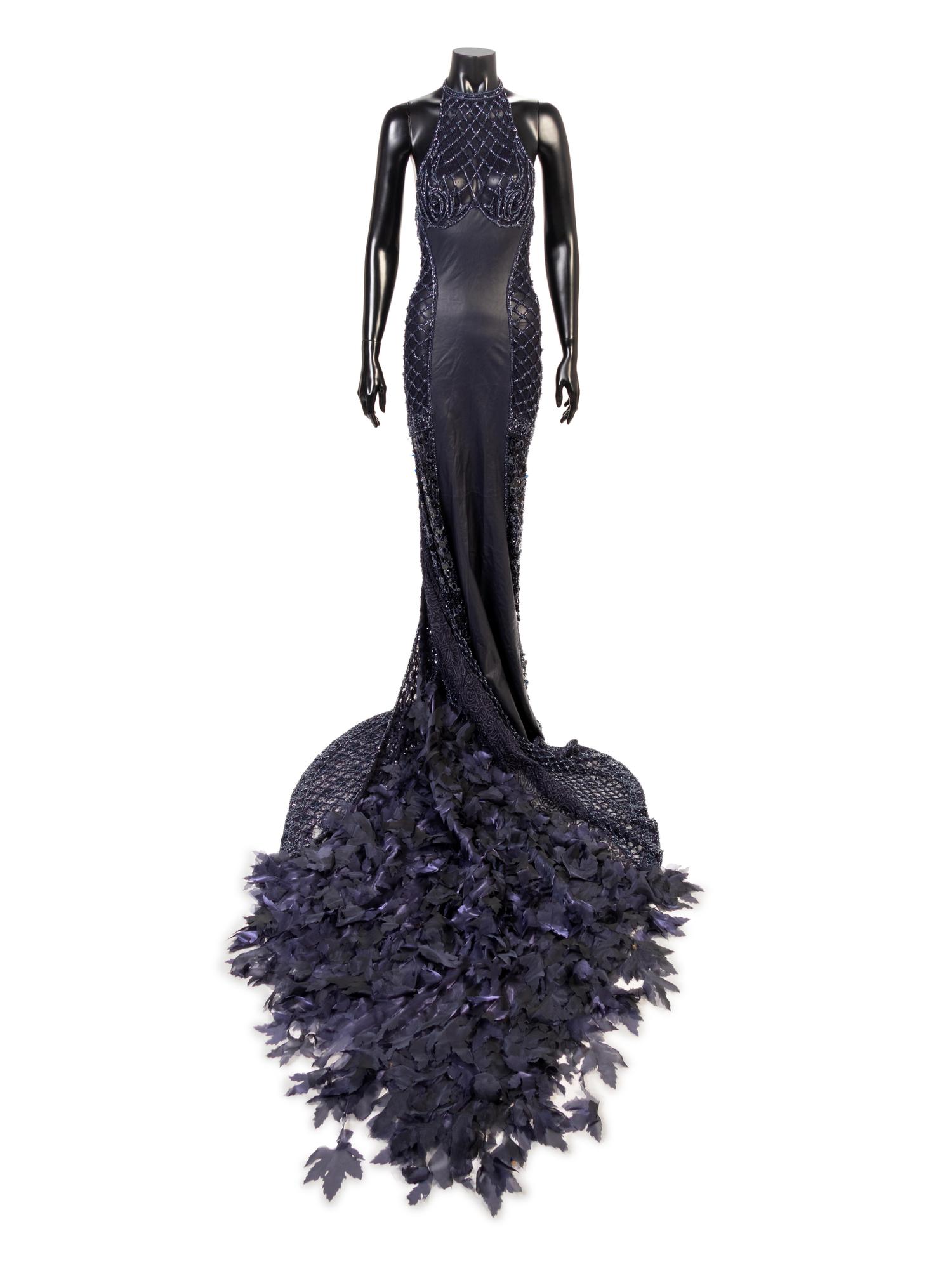 Lancetti Beaded Dress With Long Train and Wrap, 2000s