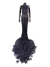 Lancetti Beaded Dress With Long Train and Wrap, 2000s