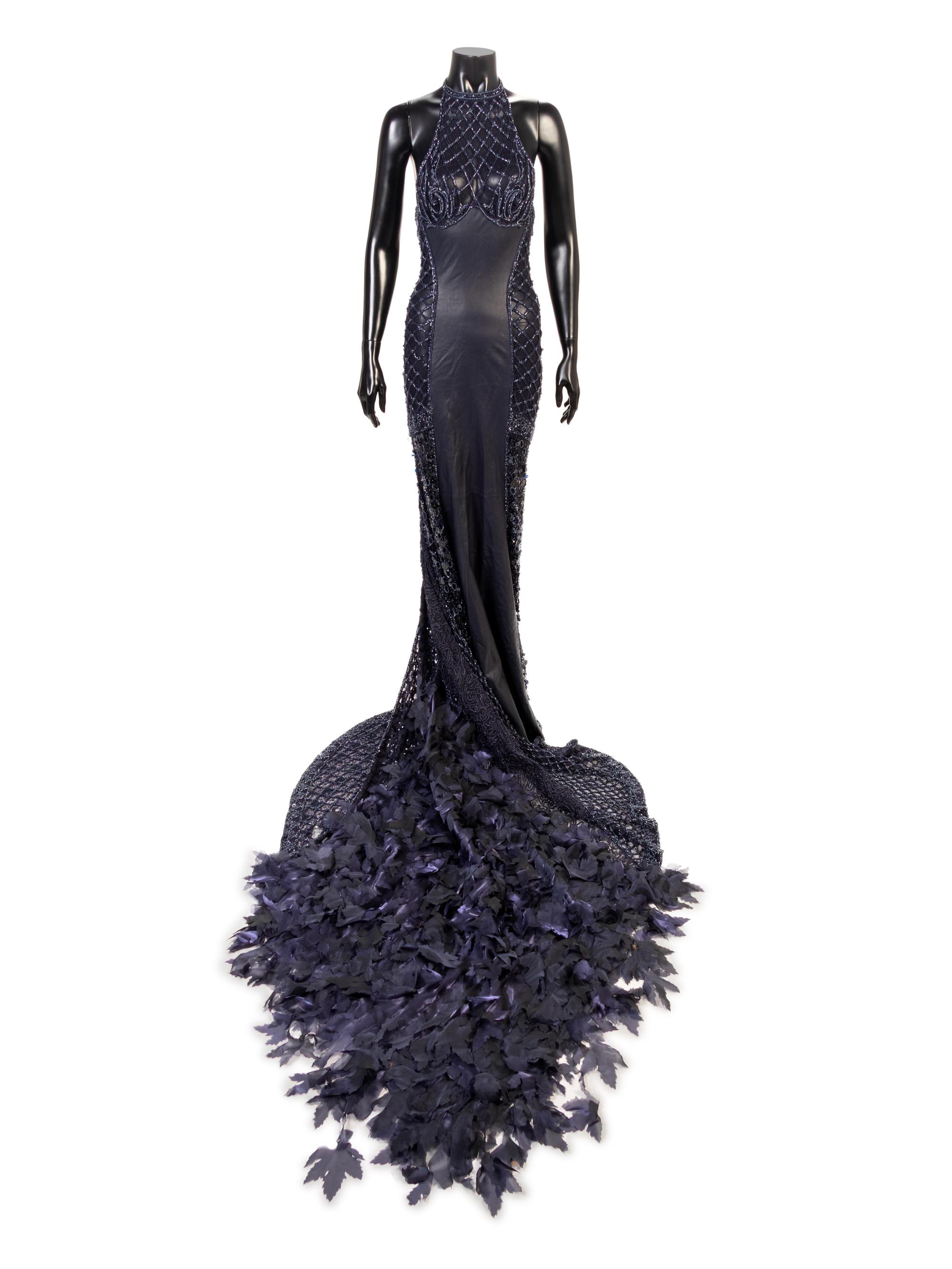 Lancetti Beaded Dress With Long Train and Wrap, 2000s