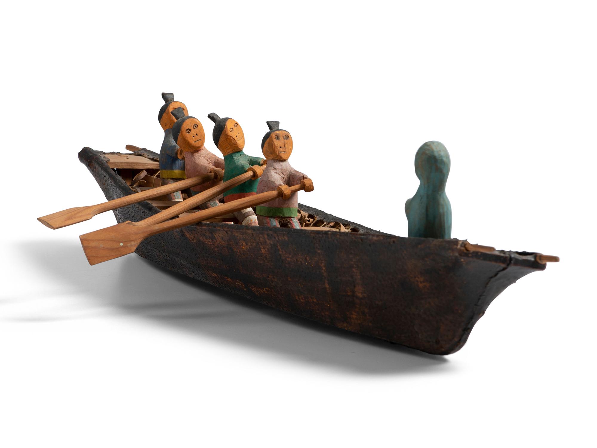 Greenlandic Inuit Model Umiak with Rowers