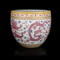 A Large Chinese Famille Rose 'Dragon' Porcelain Jardinière