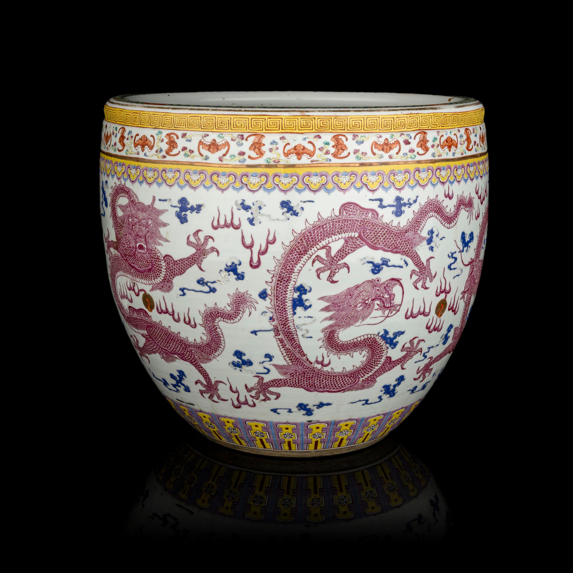 A Large Chinese Famille Rose 'Dragon' Porcelain Jardinière