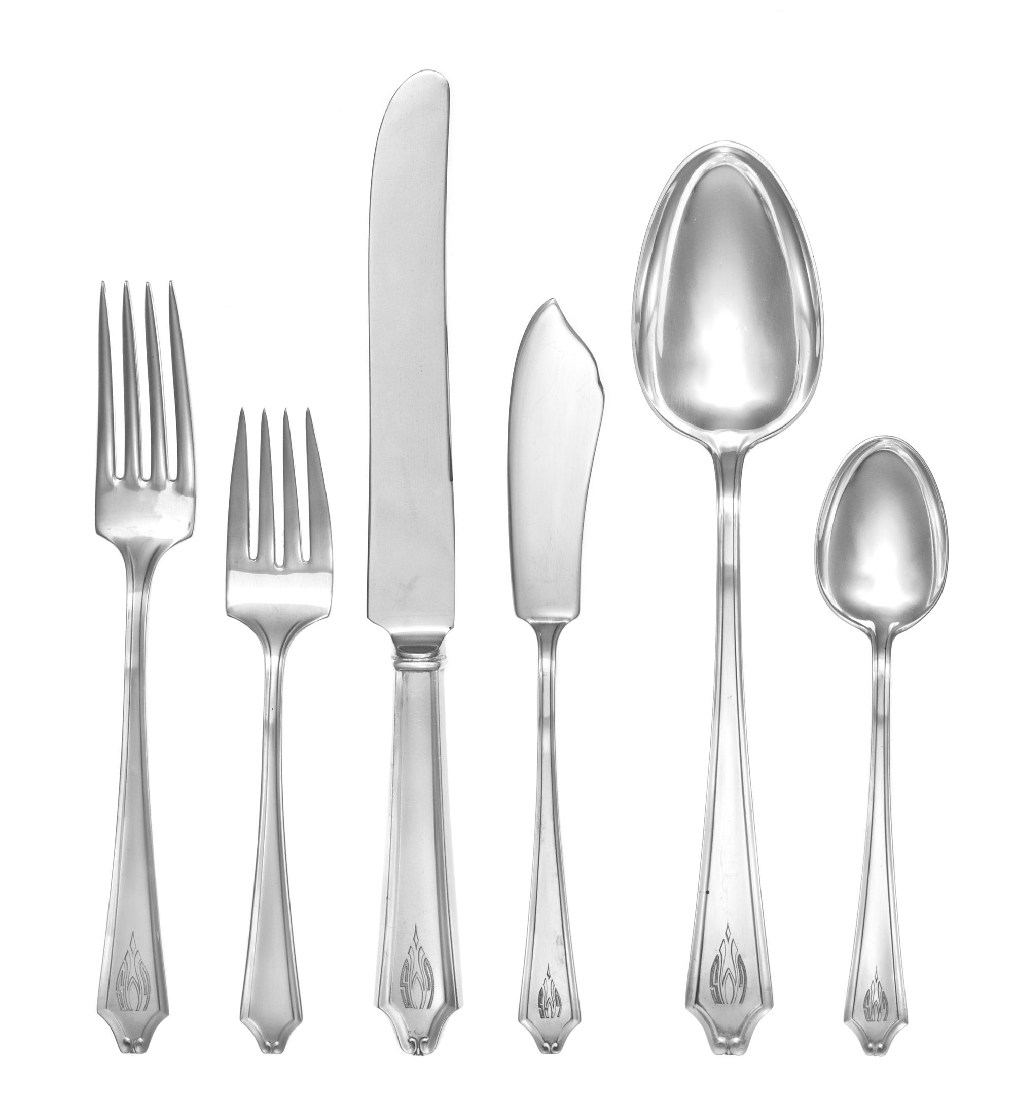 An American Silver Partial Flatware Service, International Silver Co., Meridan, CT, Minuet pattern, comprising: 8 dinner forks 12 salad