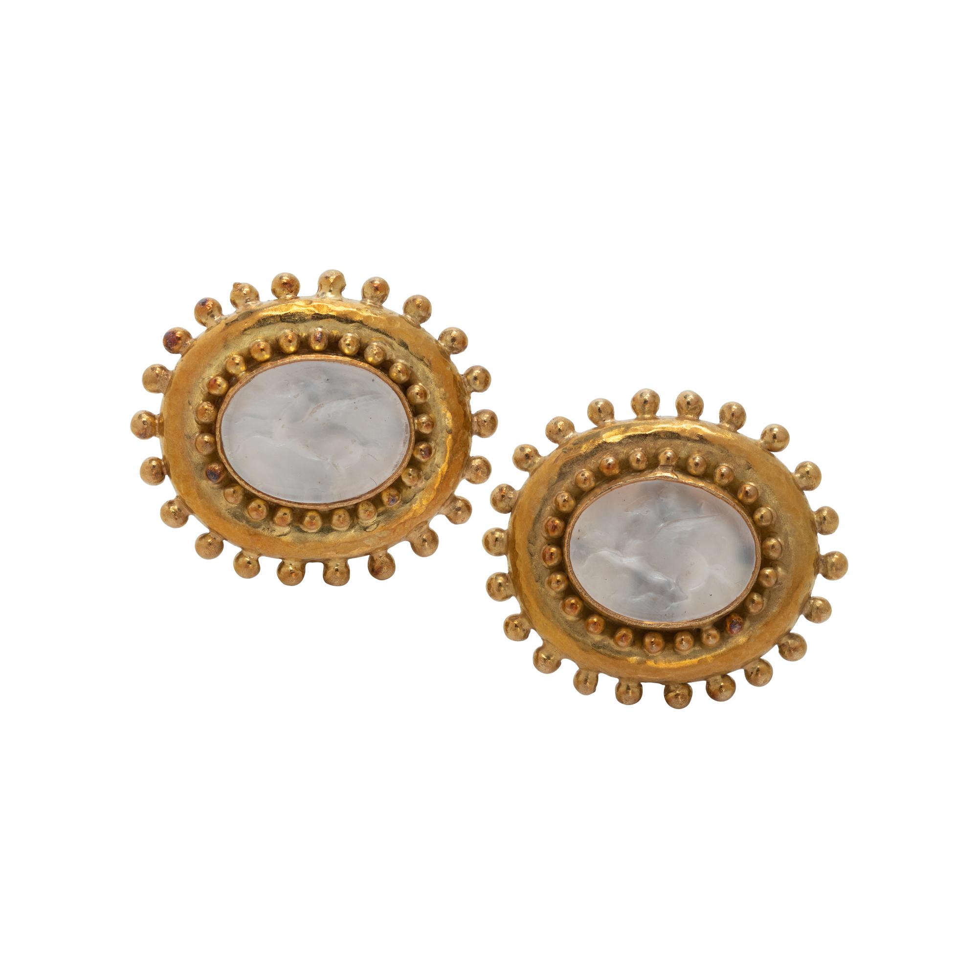 ELIZABETH LOCKE, YELLOW GOLD AND INTAGLIO EARCLIPS