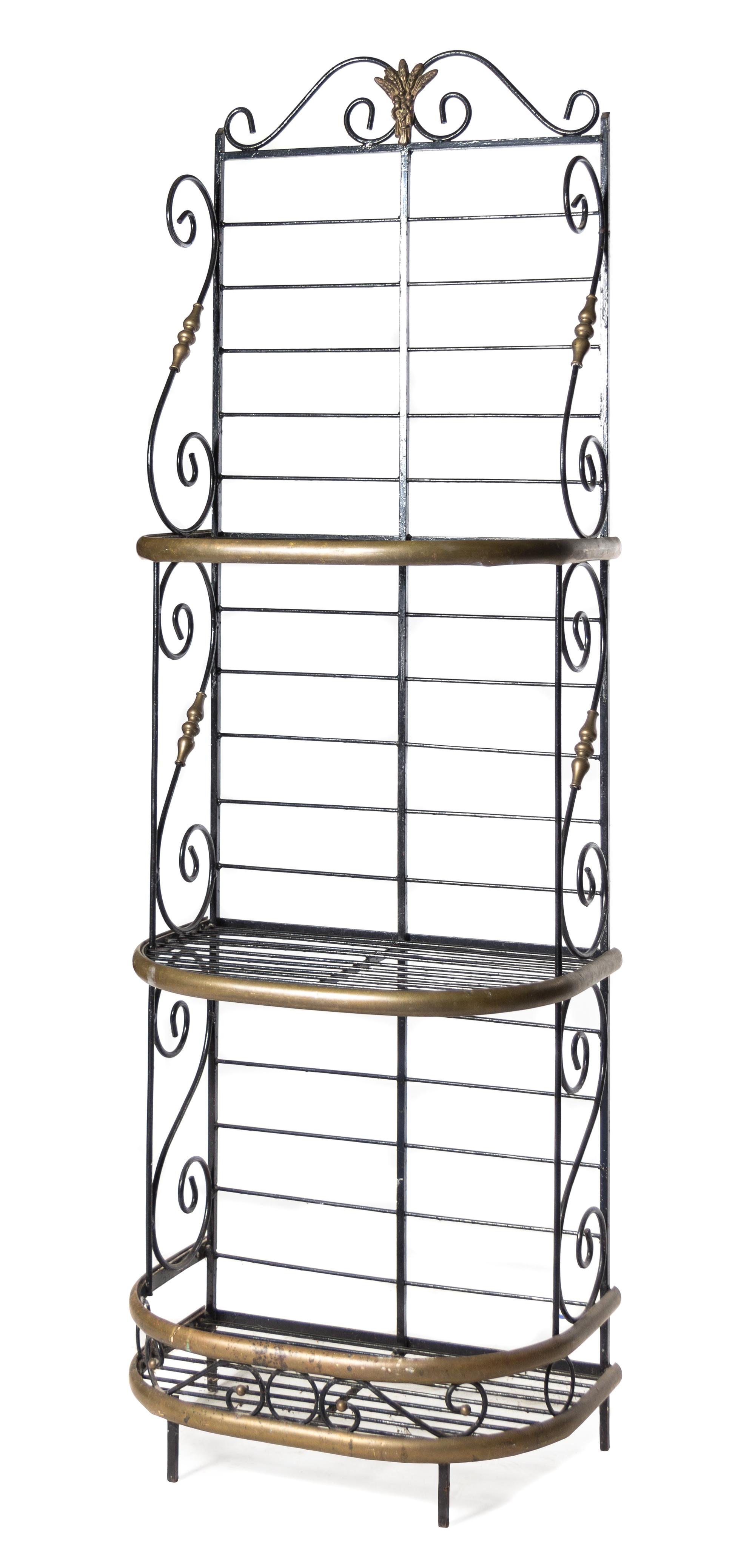 A Brass Baker's Rack Height 83 x width 27 x depth 17 inches.