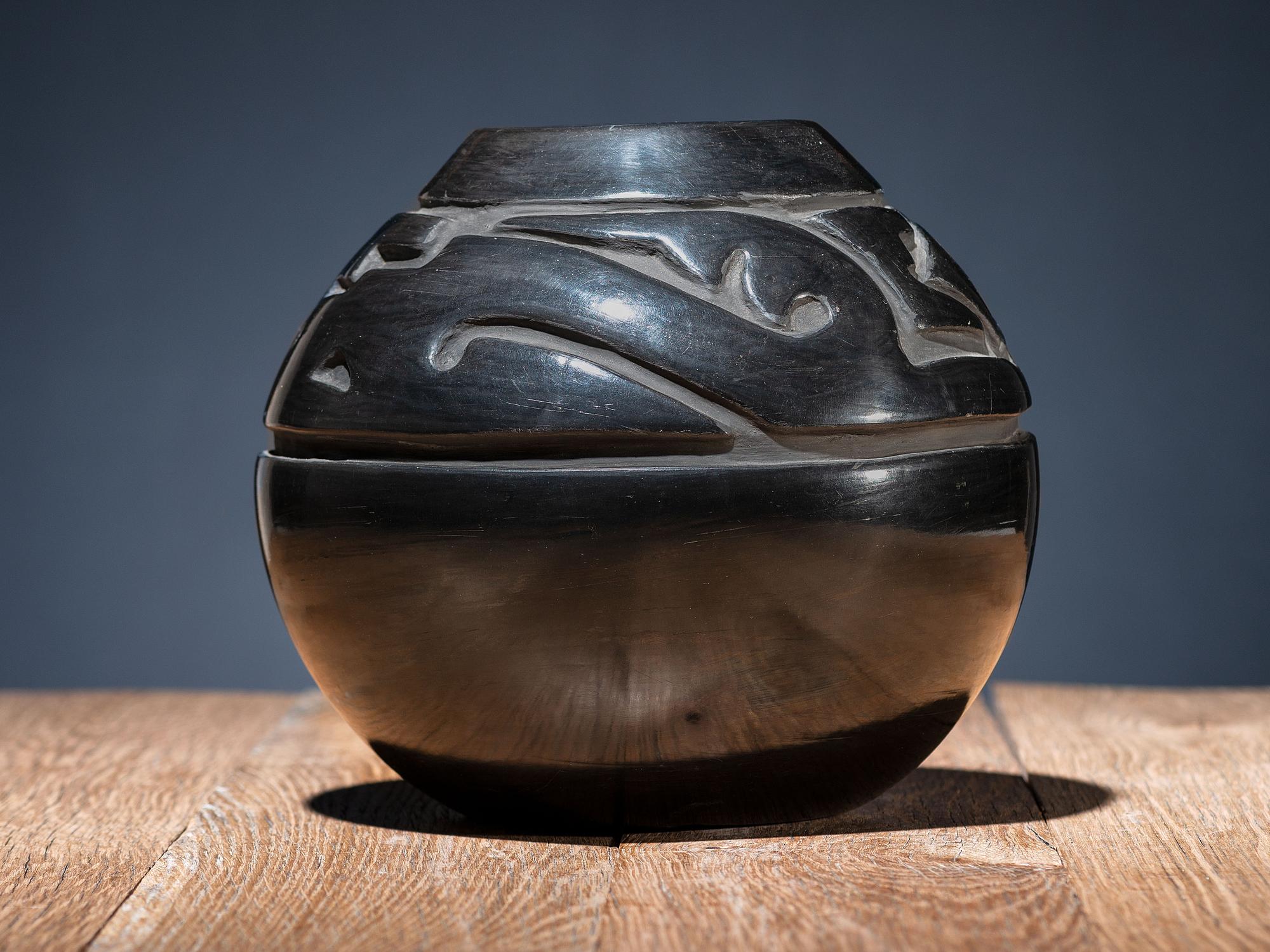 Carved Blackware Pottery Jar