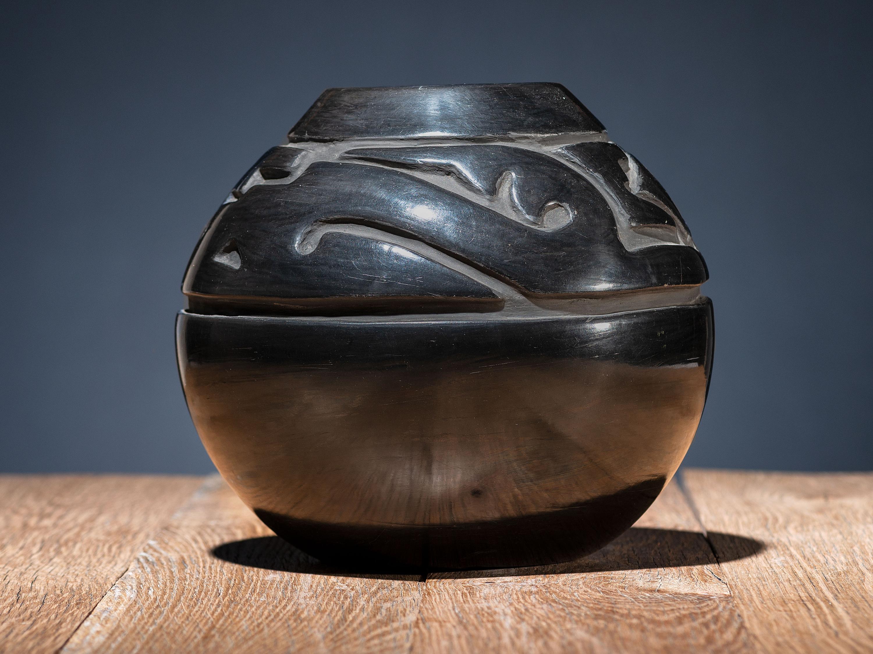 Carved Blackware Pottery Jar