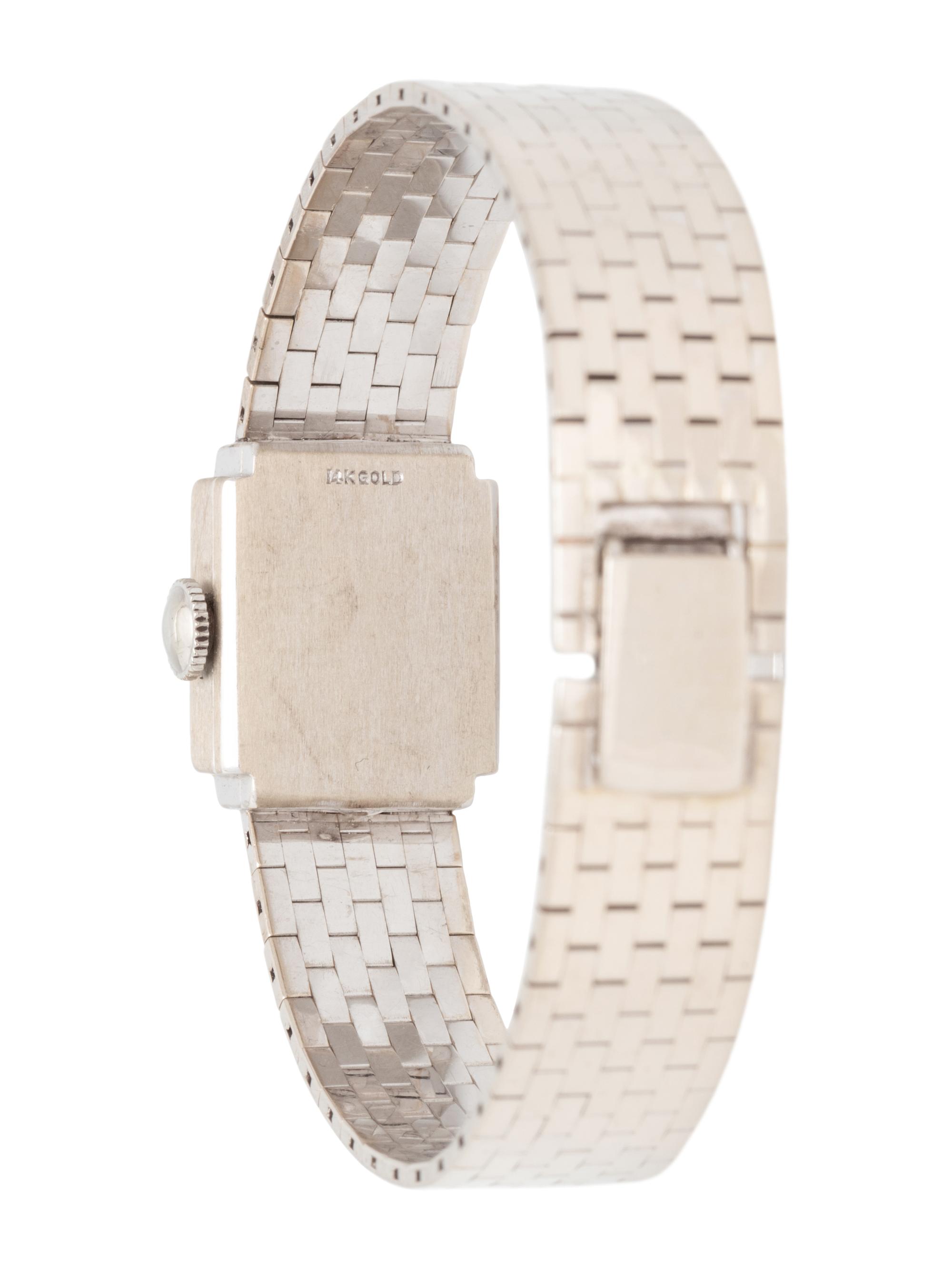 HAMILTON, 14K WHITE GOLD, ONYX AND DIAMOND WRISTWATCH