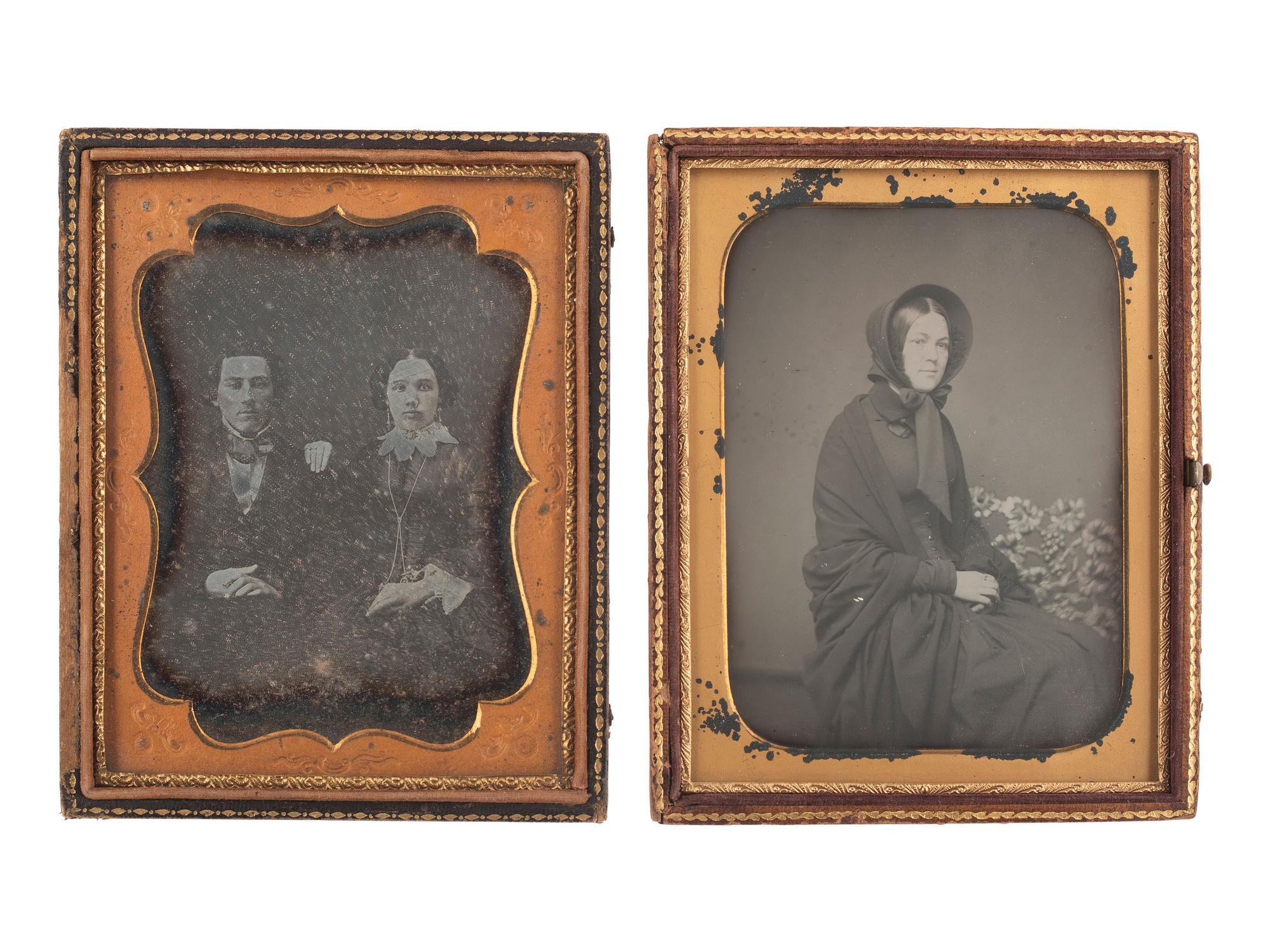 [EARLY PHOTOGRAPHY]. 10 half and quarter plate daguerreotypes of single sitters and pairs.