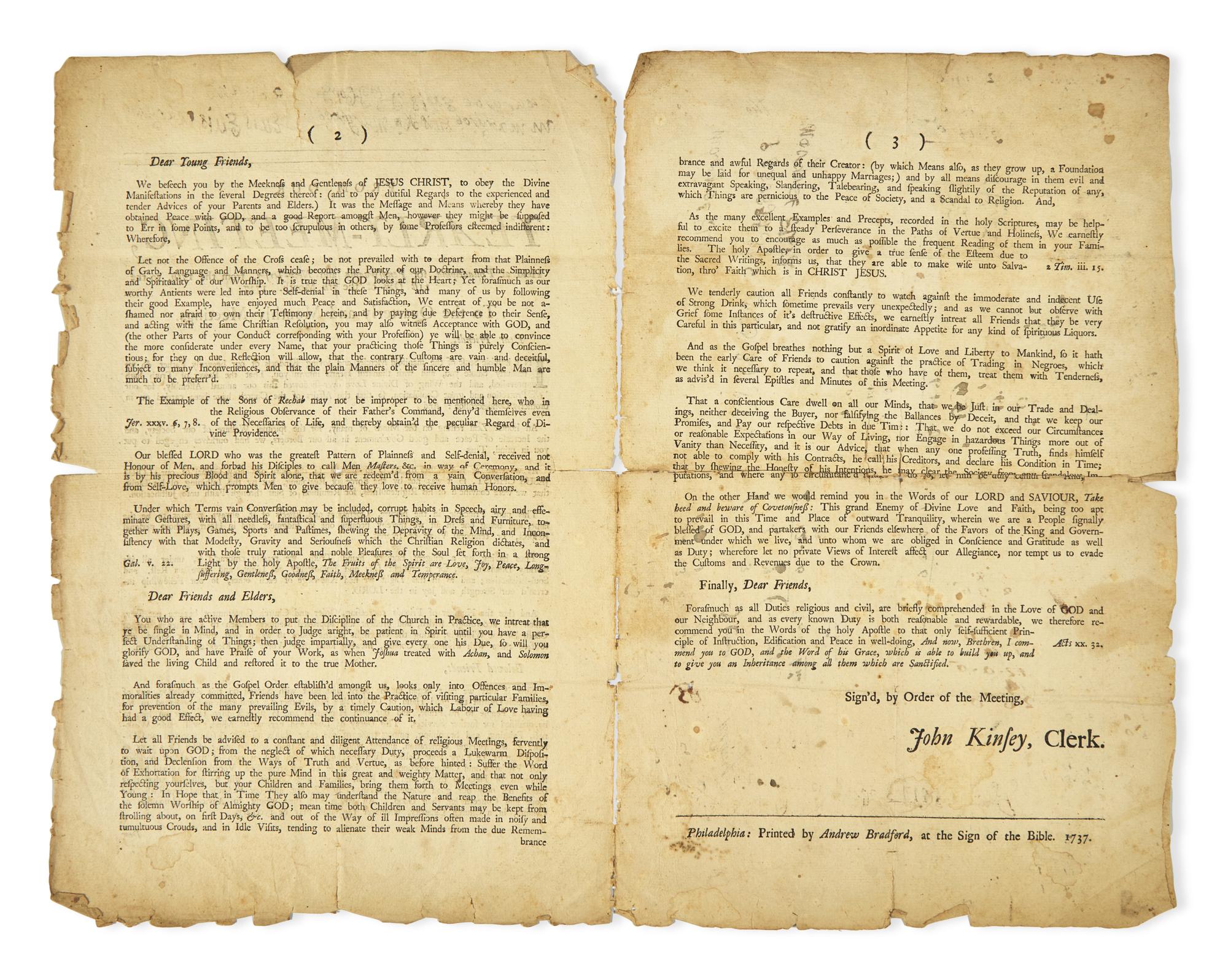 [African-Americana] From Our Yearly-Meeting, Held at Philadelphia, for Pennsylvania and New-Jersey, from the 17th, to the 21st Day of the 7th Month. 1737