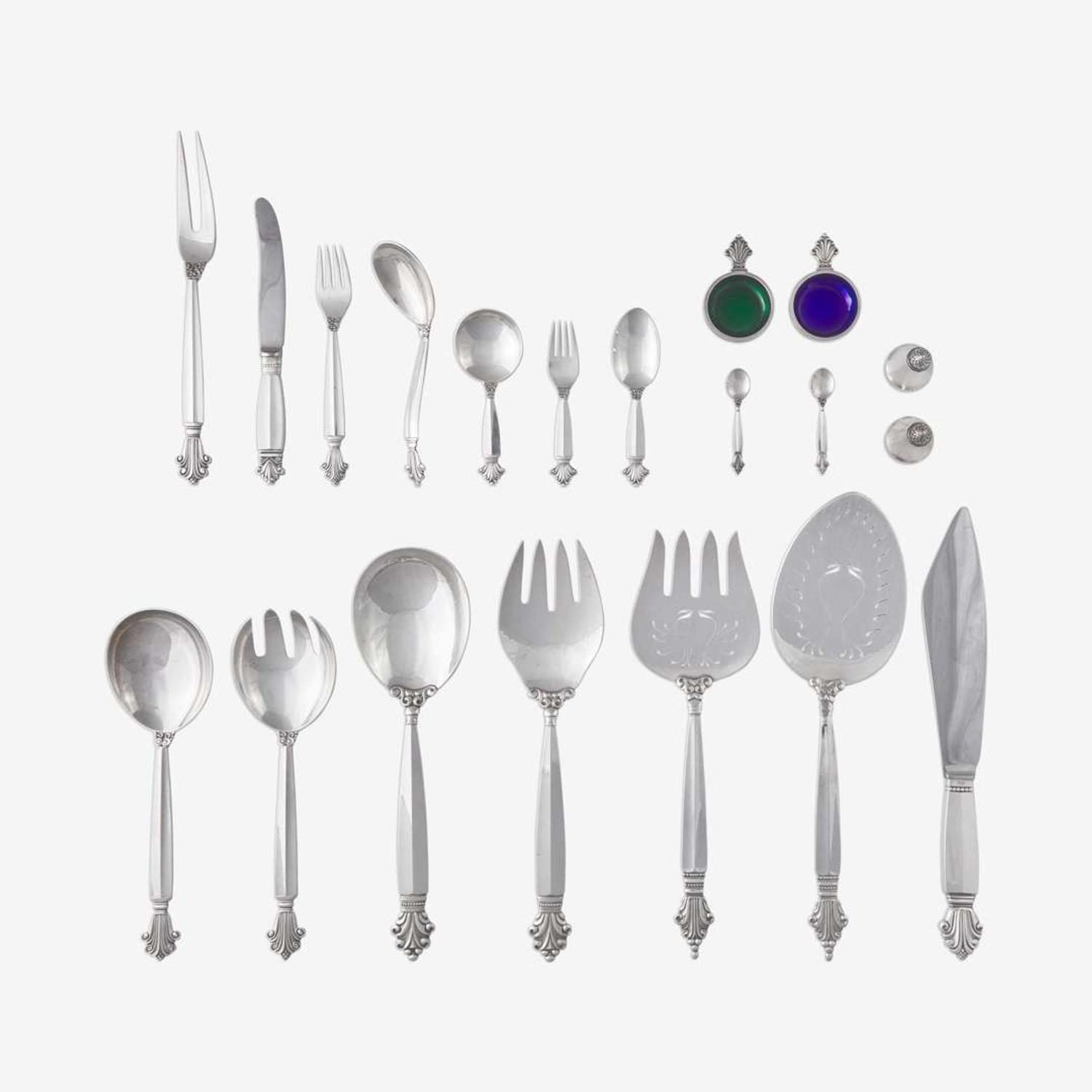 Johan Rohde (Danish, 1856-1935) An Expanded Sterling Flatware Service for Twenty-Four in the "Acanthus" Pattern, Georg Jensen, Denmark, designed 1917, the present lot late 20th century