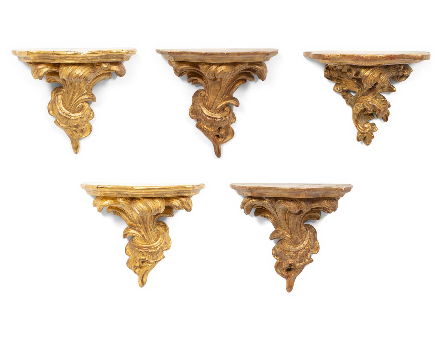 A Group of Five Gilt Wall Brackets
