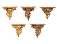 A Group of Five Gilt Wall Brackets
