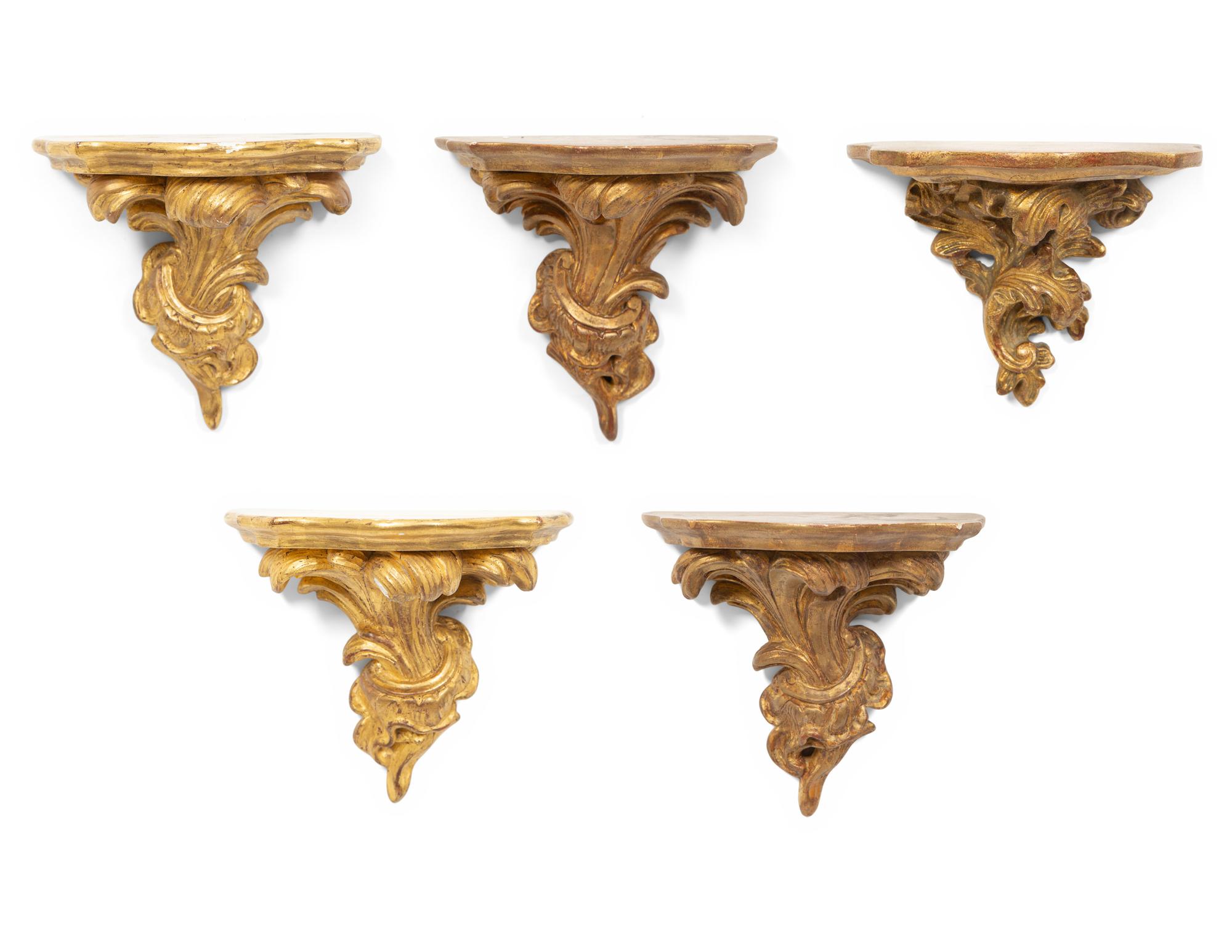 A Group of Five Gilt Wall Brackets