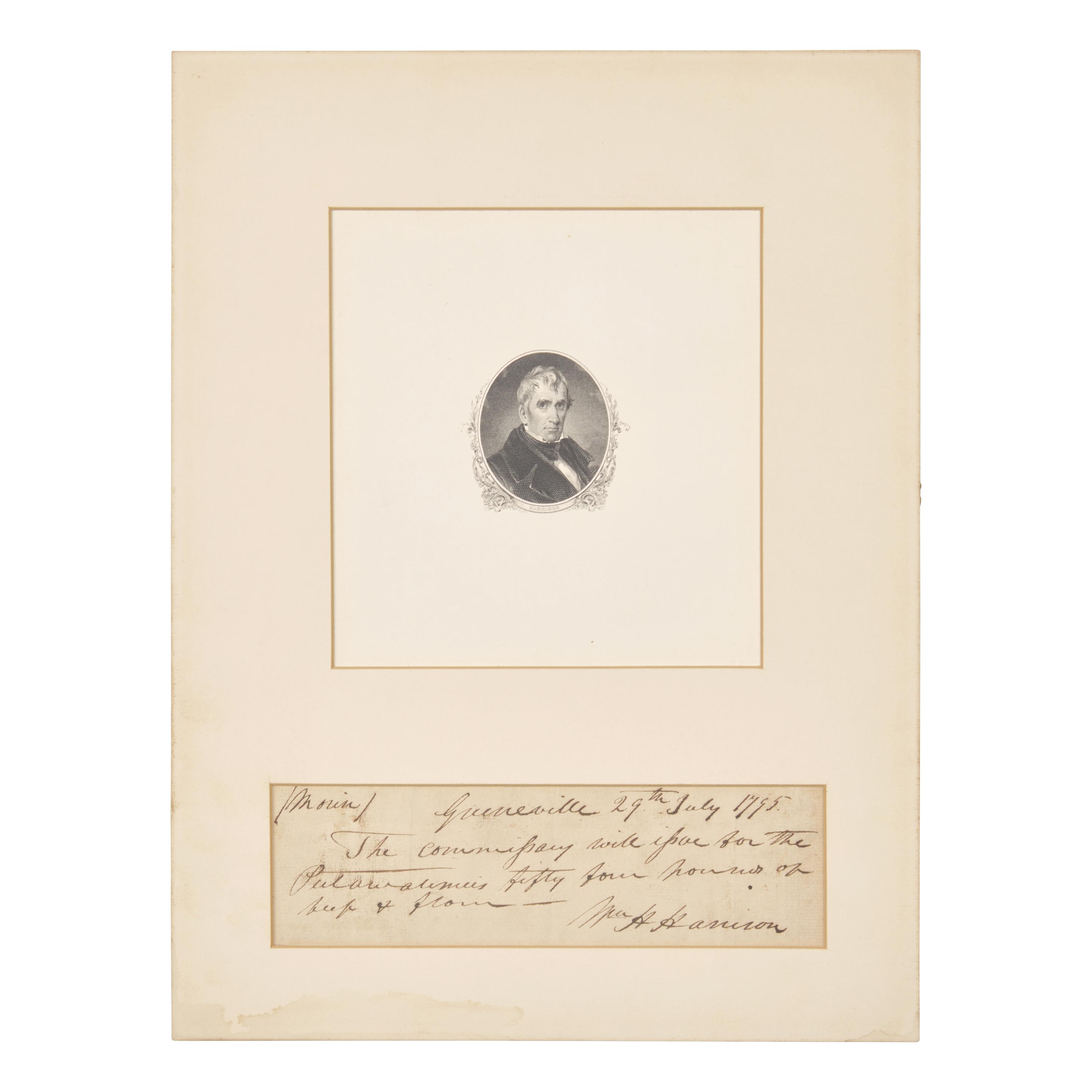 [Presidential] Harrison, William Henry. Manuscript Document, signed