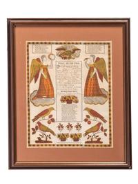 A Partially Printed and Watercolor Decorated Birth and Baptism Fractur Identified to George Frey