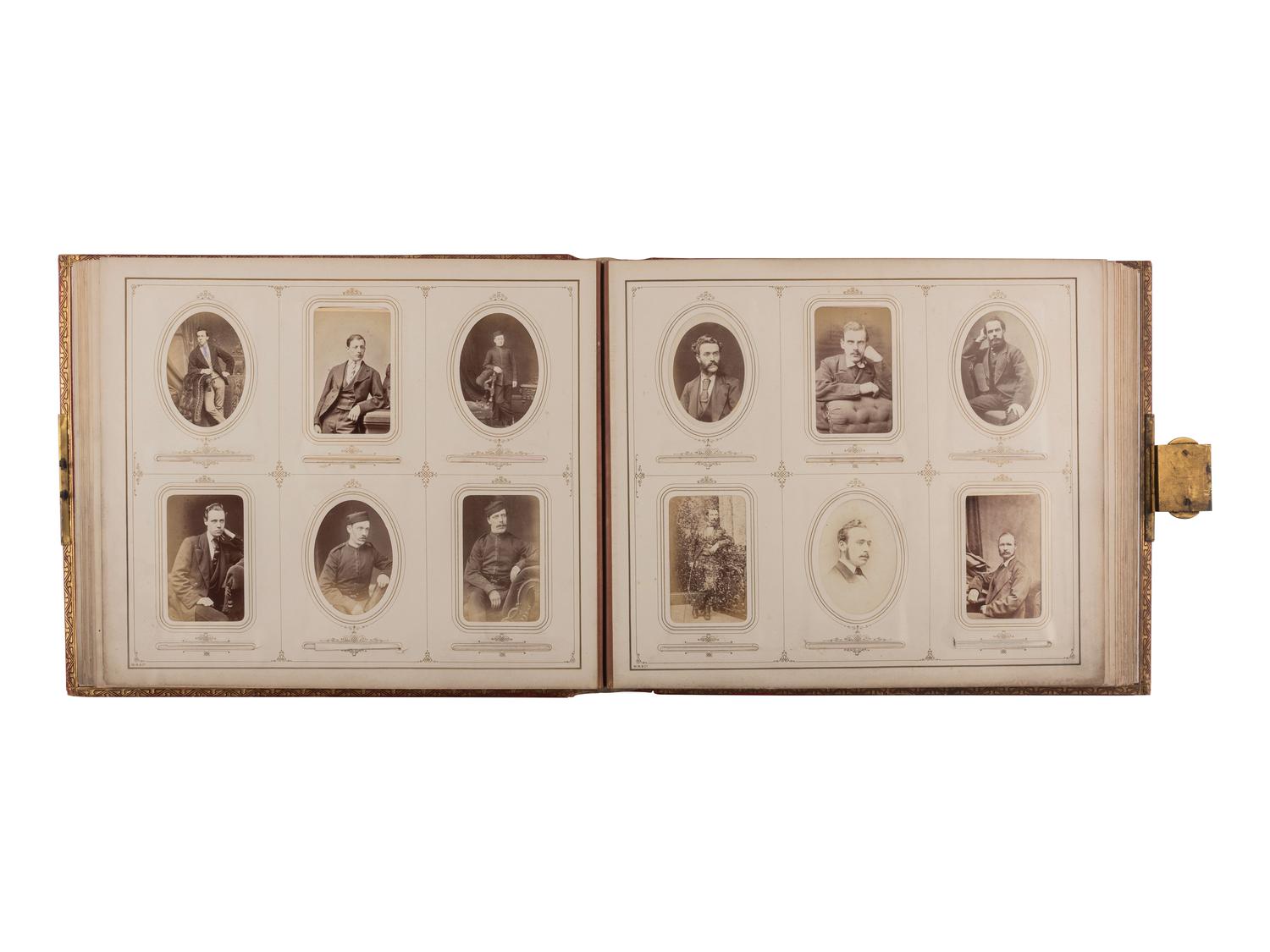 [EARLY PHOTO] English album presented to Capt. Bradley cont. 140+ photos, incl. military subjects.