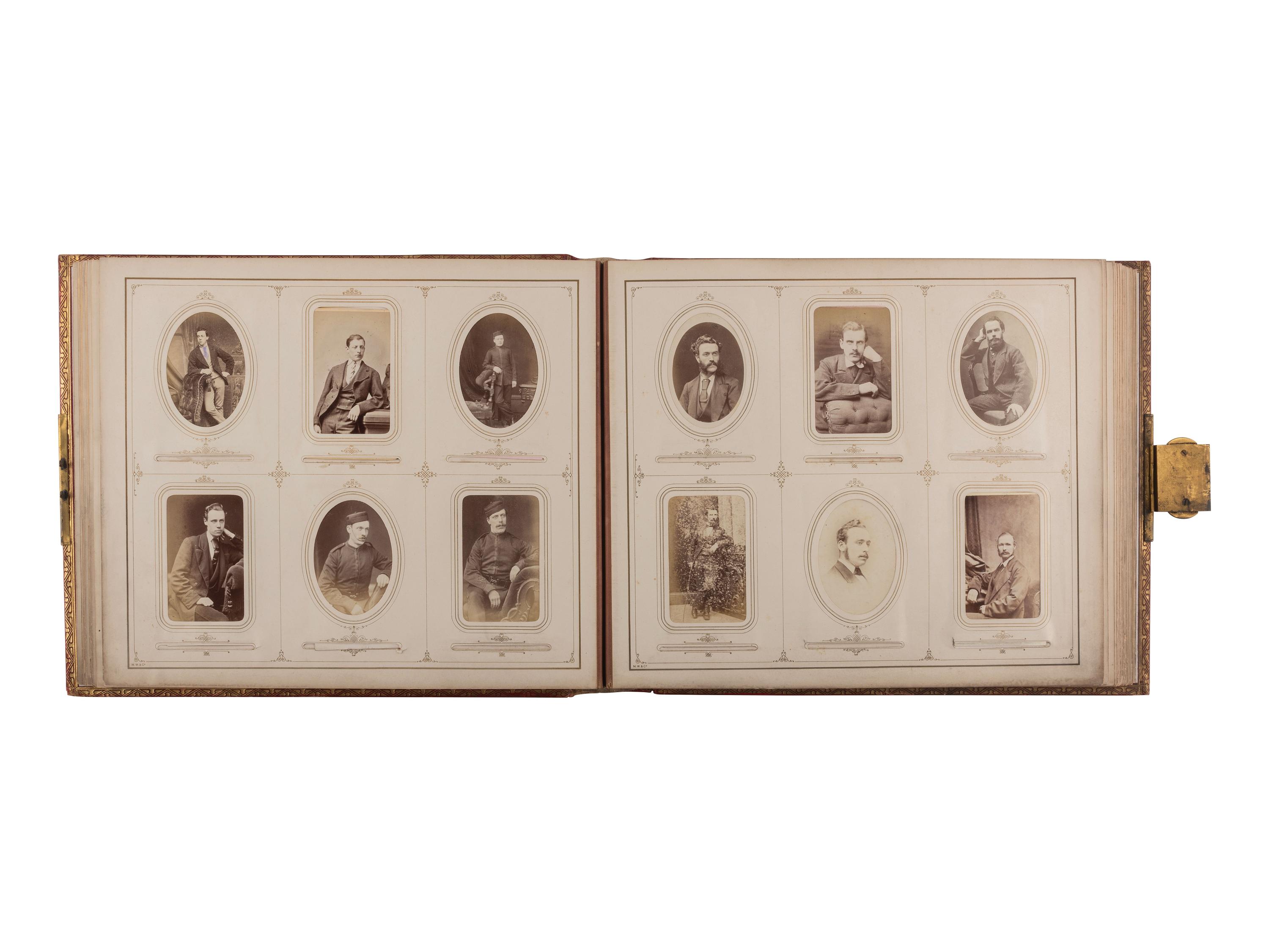 [EARLY PHOTO] English album presented to Capt. Bradley cont. 140+ photos, incl. military subjects.