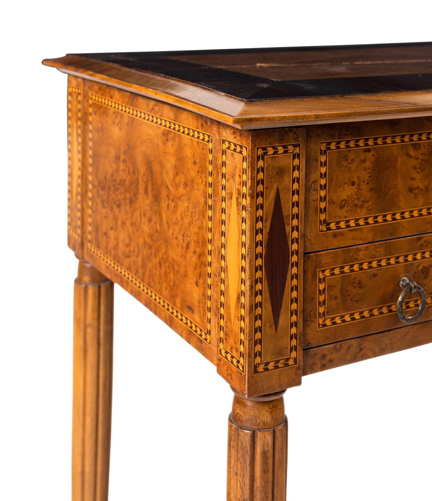 A Continental Burl Walnut, Calamander and Marquetry Side Table