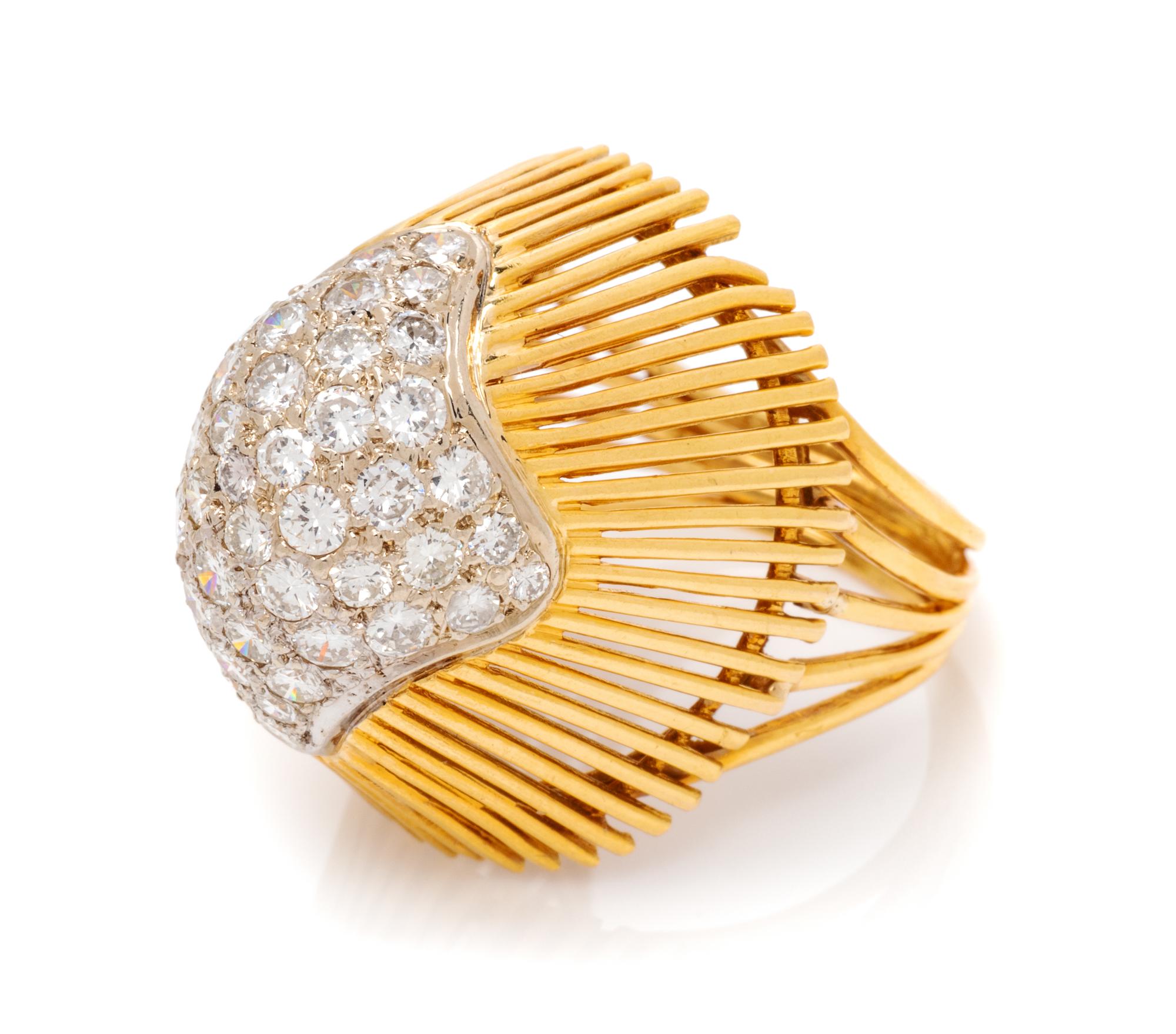 A Bicolor Gold and Diamond Bombe Ring, 7.00 dwts.
