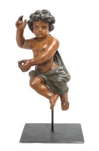 A Continental Carved Wood Figure of a Putto, 19TH/20TH CENTURY, Height of figure 19 1/4 inches. — 19TH/20TH CENTURY,