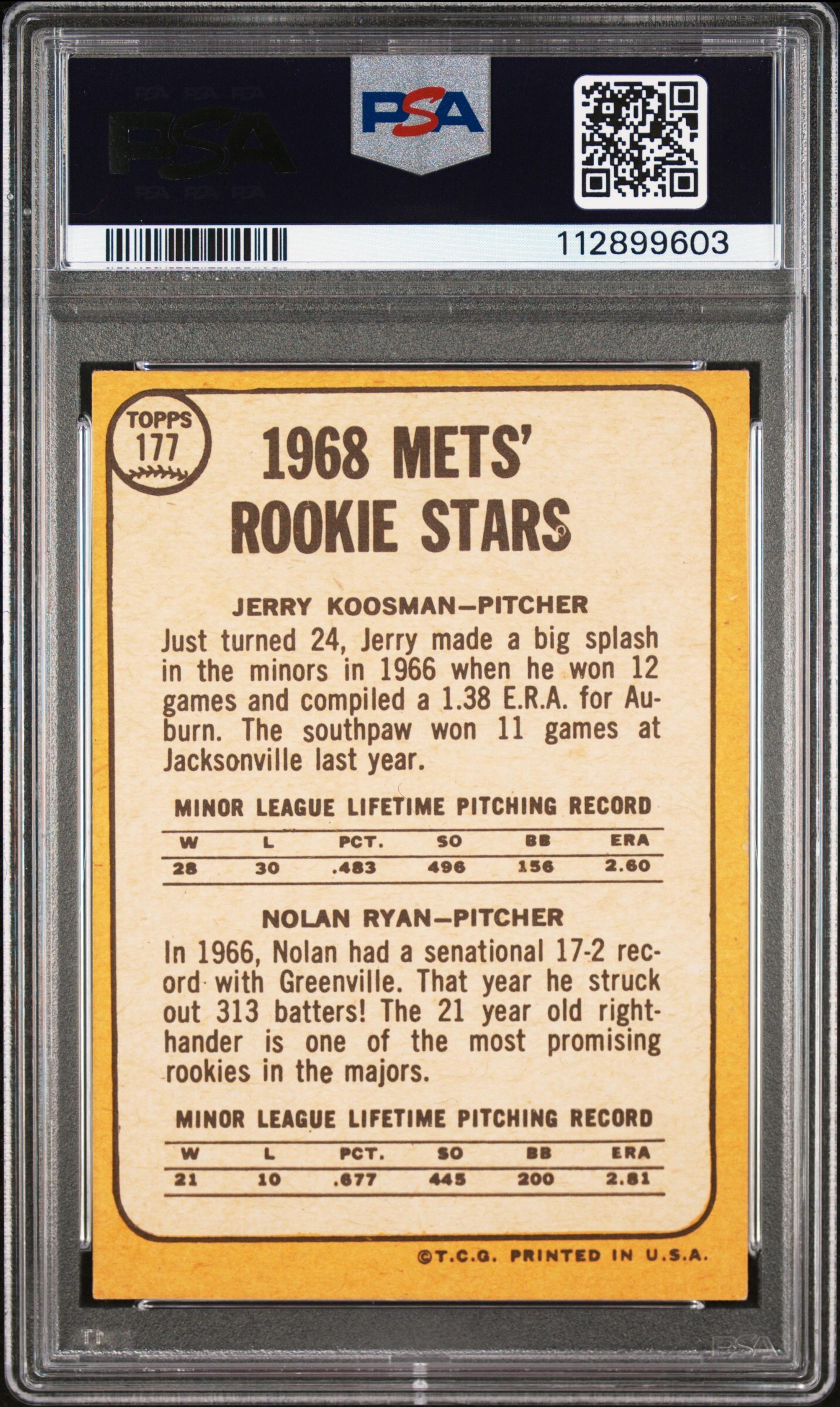 A 1968 Topps Nolan Ryan Rookie Baseball Card No. 177 (PSA 3 VG)