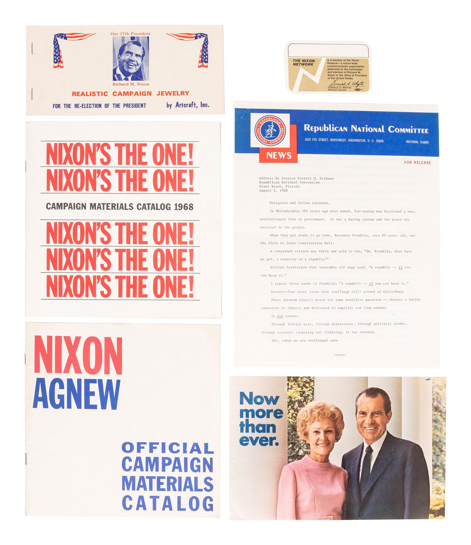 [NIXON, Richard M. (1913-1994)]. Posters, pamphlets, and ephemera from Nixon's political career.