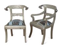 A Set of Eight Anglo-Indian Silvered Metal-Clad Dining Chairs — 20TH CENTURY