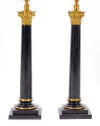A Pair of Gilt Bronze Mounted Columnar Lamps