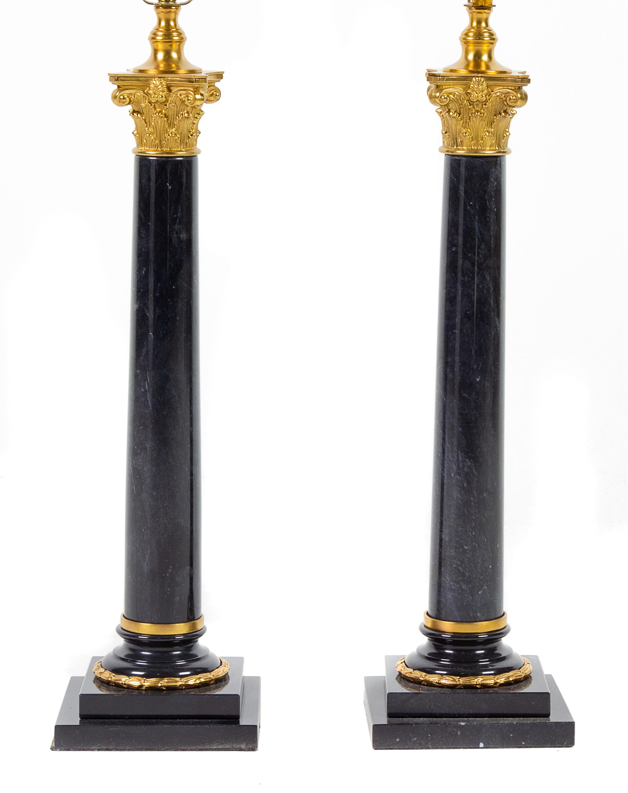 A Pair of Gilt Bronze Mounted Columnar Lamps