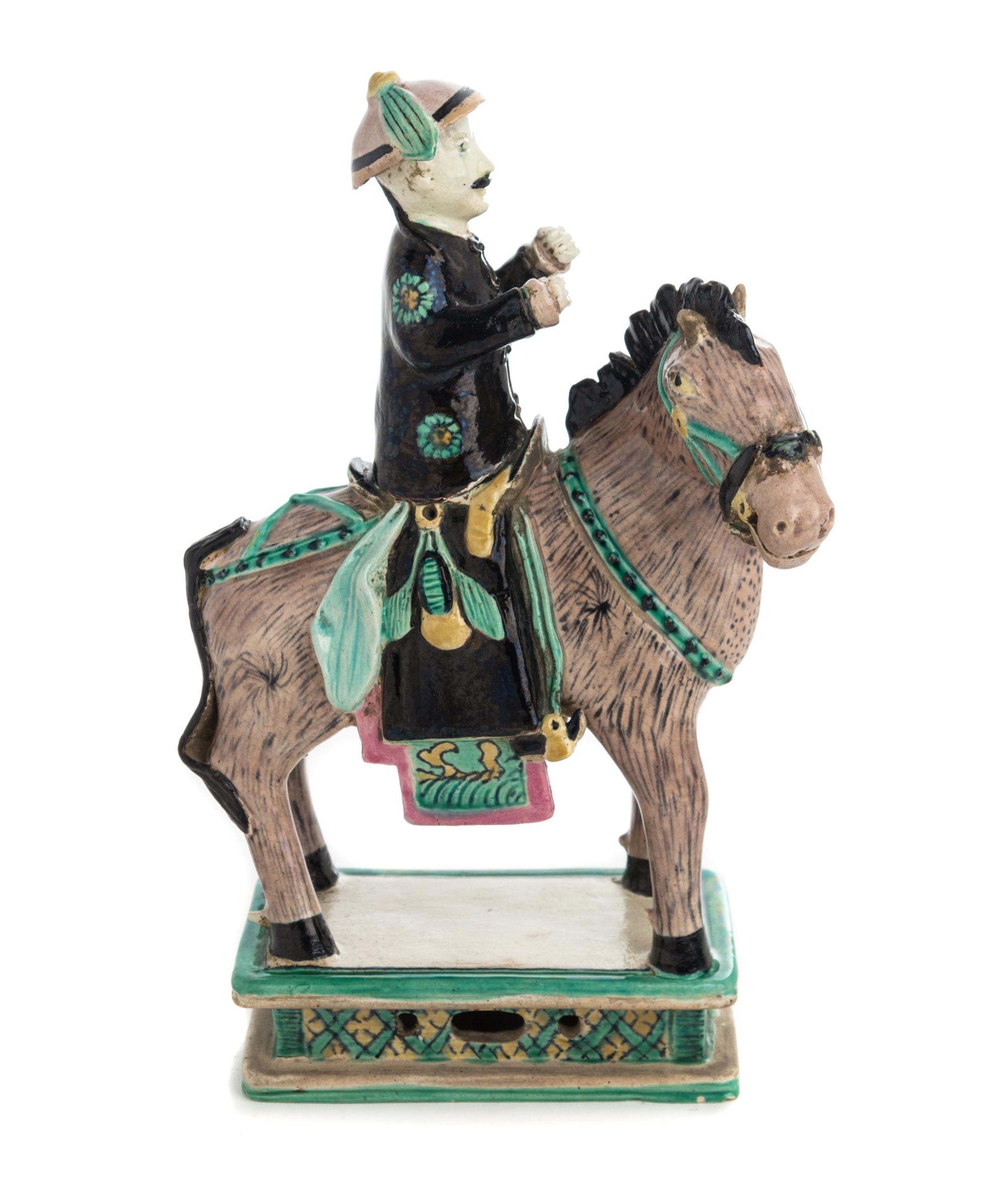 A Famille Verte Biscuit Porcelain of an Equestrian Height 8 inches. — 18TH CENTURY