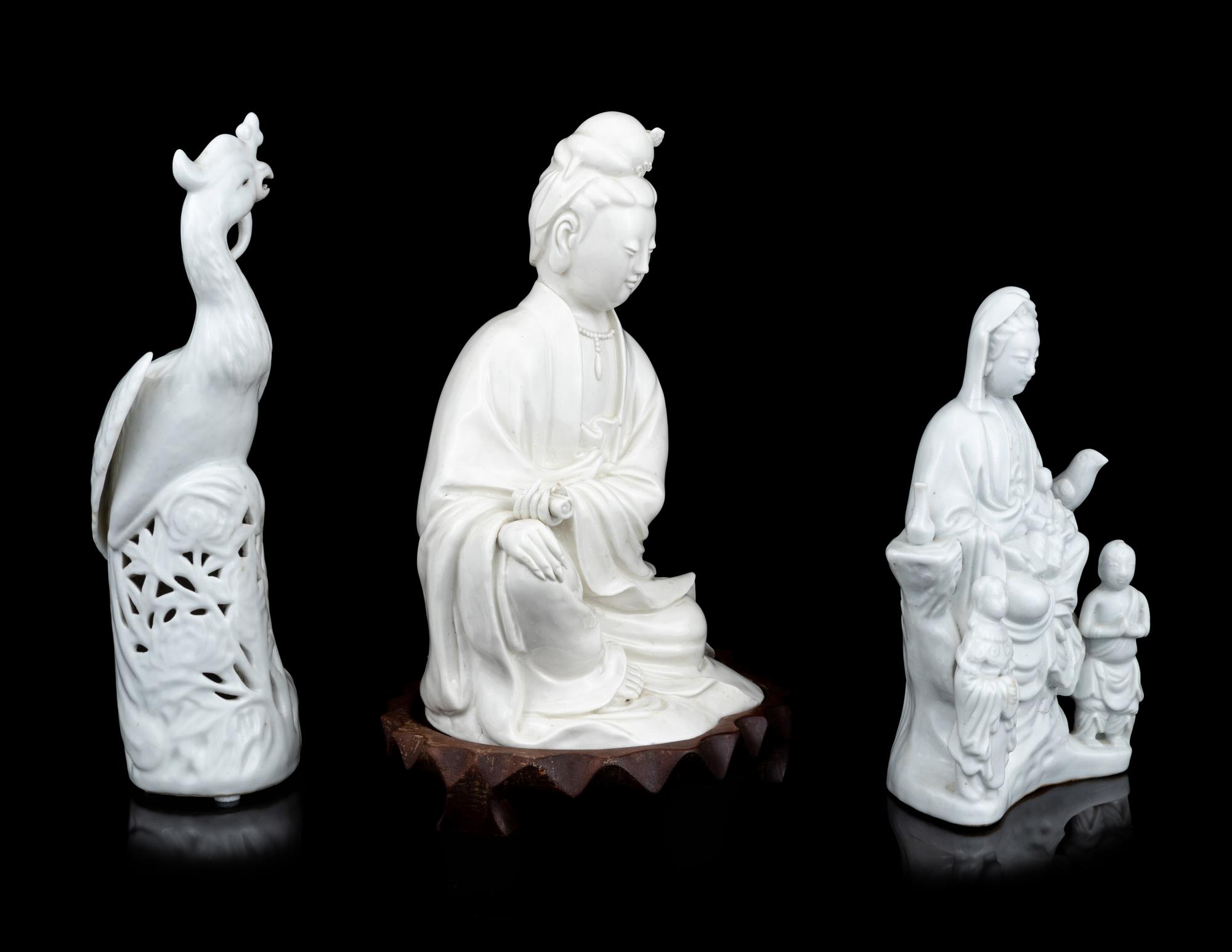 Three Chinese Blanc-de-Chine Porcelain Figures