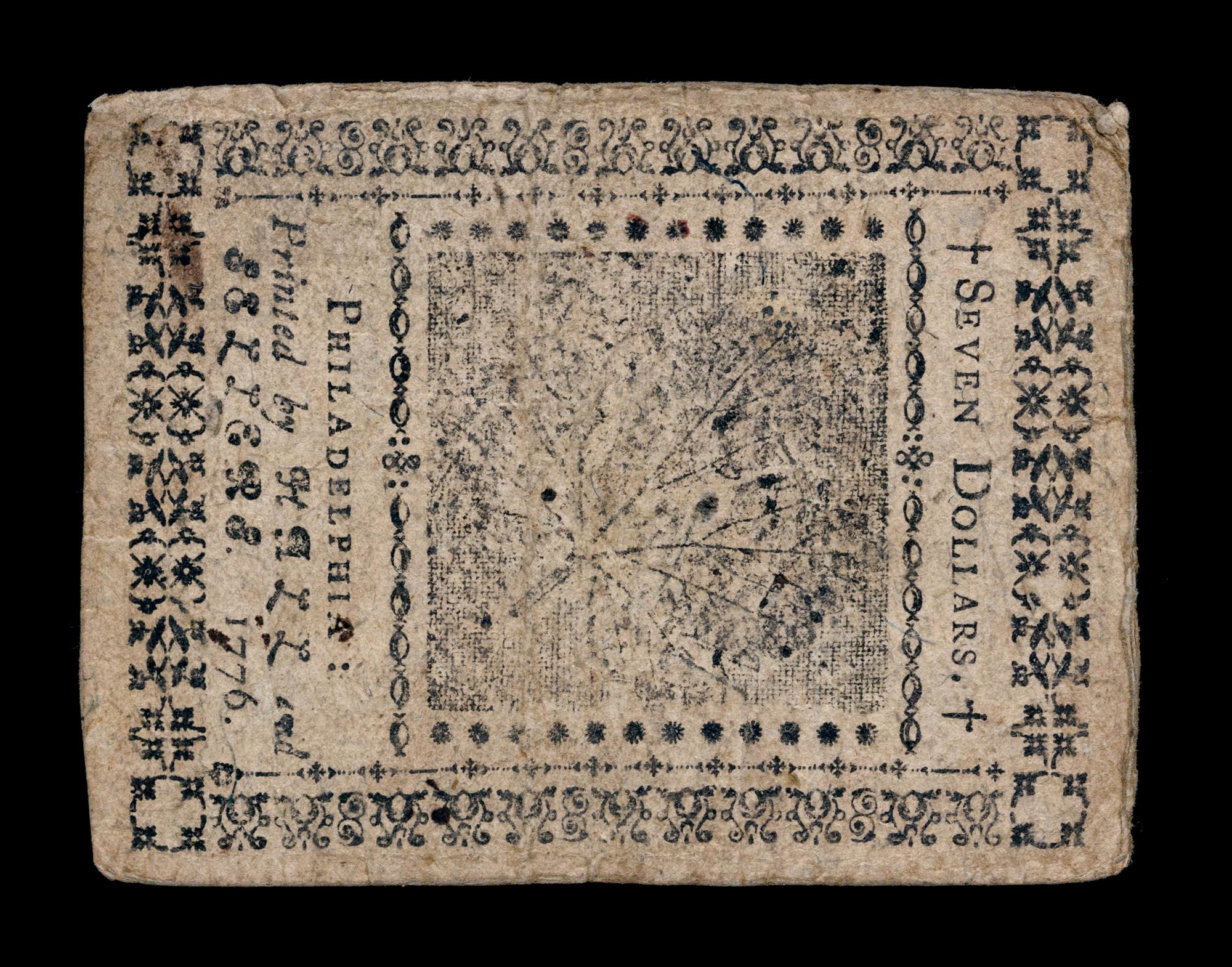 An American Continental Congress 7/22/1776 Seven-Dollar Note
